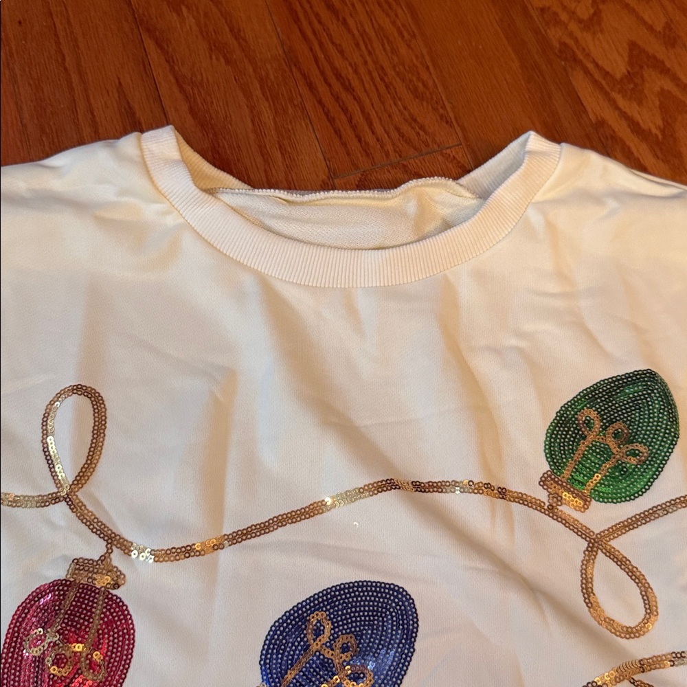 Sequin Christmas Lights Sweatshirt Festive Holiday Statement Pullover - Picture 11 of 13